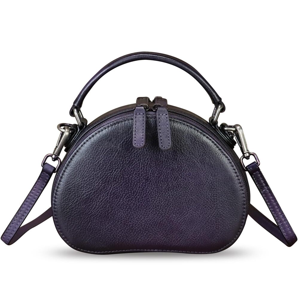 5972 Leather Crossbody Bag Retro Leather Handmade Round Messenger Satchel